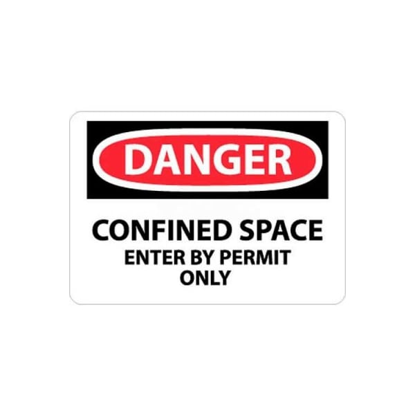 National Marker Co NMC OSHA Sign, Danger Confined Space Enter By Permit Only, 14in X 20in, White/Red/Black D162PC - main